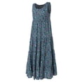 thumbnail image 4 of Meichang Robes à Étages pour Femmes Grande Taille en Coton et Lin Sans Manches Robes Bohèmes à Imprimé Floral Col Rond Robes Maxi Coupe Ample Évasée Plage Vacances Robes Bleu TG, 4 of 7