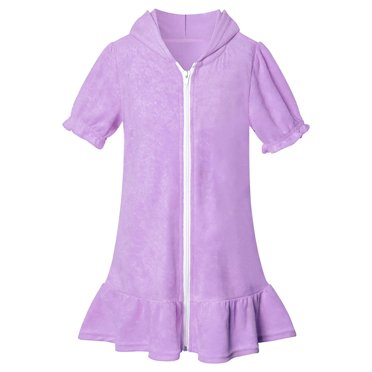 Kcodviy Girls Hooded Zip Terrys Easter Romper Toddler Girl Coverups Swim Beach Cover Wedding Dress Flower Girl Up Cotton Summer Short Clothes Girls 6T Sleeve Bathing Suit Hooded Bathrobe Beach Dress