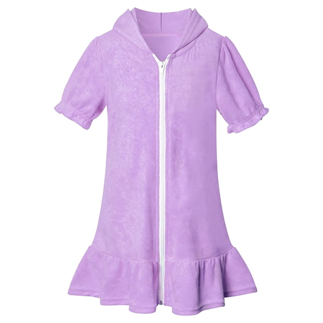 DuoJiaJ Filles Robe de Plage à Capuche en Coton Manches Courtes Été Peignoir de Bain Robe de Plage Taille 4-5 Ans