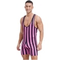 thumbnail image 3 of Zaldita Men's Striped Sleeveless Boxer Shorts Leotard Deep U Neck Racerback Slim Fit Rompers Hot Pink 3XL, 3 of 6