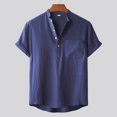 thumbnail image 2 of T-Shirts Rétro à Manches Courtes en Lin Uni Couleur Pure Vintage pour Hommes, 2 of 9