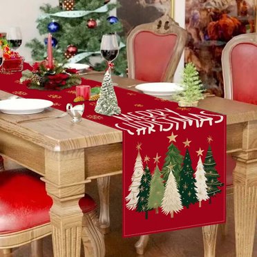 Red Christmas Table Runner,Christmas Table Runner 72 Inches,Xmas Trees Snowflakes Holiday Decorative Farmhouse Table Decorations,Christmas Tree Living Room Kitchen Decoration Tablecloth Table Cloth