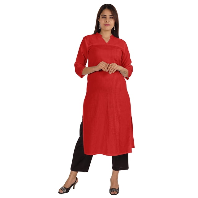 Moomaya Blouses Unies à Plis Nervurés pour Femmes Kurti Ethnique Indien Décontracté Kurta en Coton