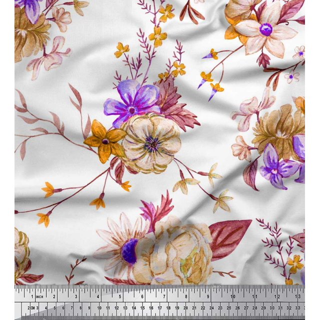 Soimoi Tissu Poly Georgette Violet Feuilles & Floral Imprimé 1 Yard 42 Pouces de Large