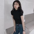 thumbnail image 4 of Basic Knit turtleneck Women T Shirt Ribbed Cotton Pullover Tops Soft Female Short Sleeves Tshirt, 4 of 6