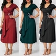 thumbnail image 4 of HEVIRGO Robe Midi de Fête pour Femme Grande Taille à Manches Courtes, Col en V, Ourlet Asymétrique, Taille Ajustée, Vert Foncé XXXXXL, 4 of 10