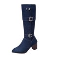 thumbnail image 1 of Bottes Mode en Denim pour Femmes à Talon Carré Chaudes, Décontractées, à Tige Longue, 1 of 9