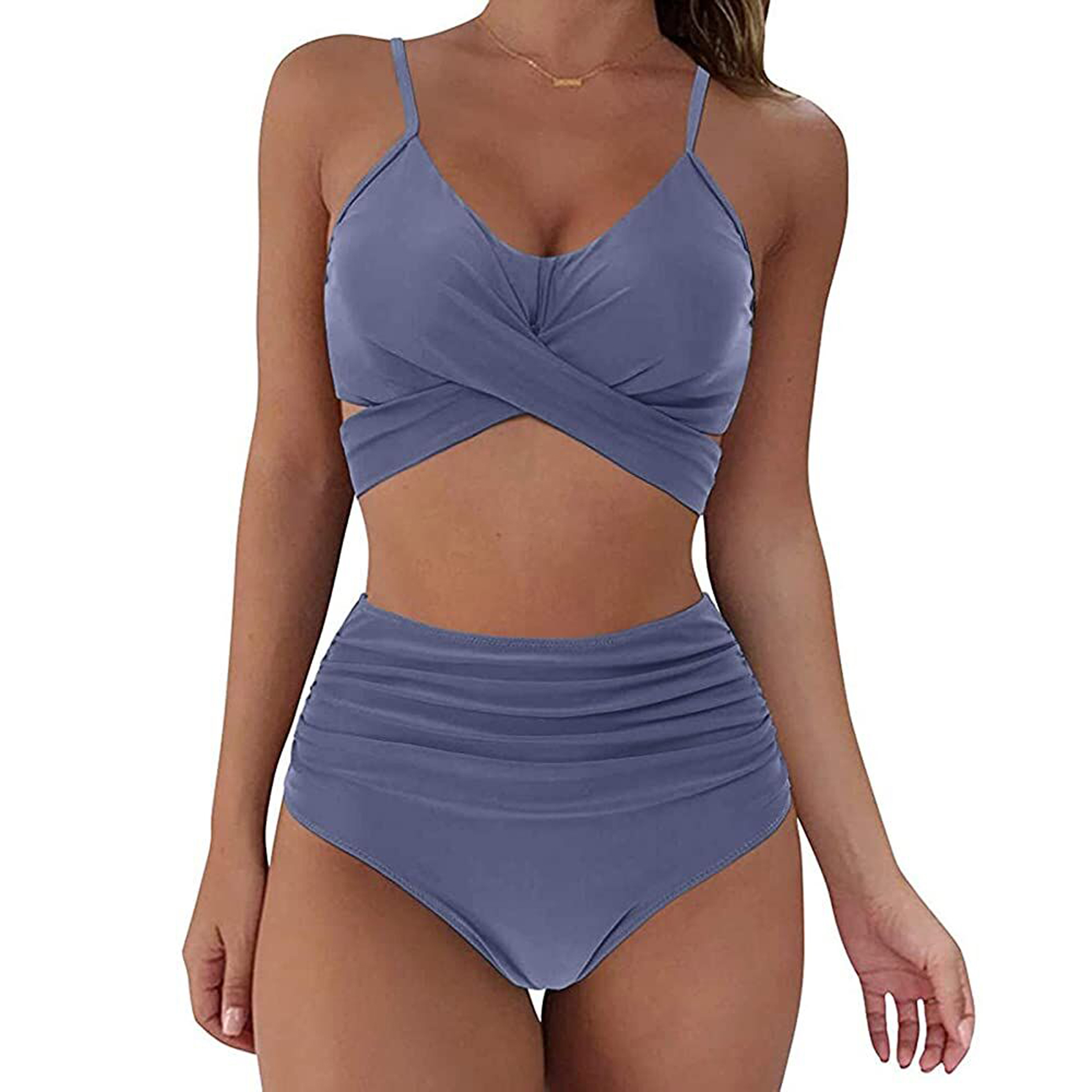Gupgi Hauts de Bikini à Bretelles Spaghetti pour Femmes + Culottes de Bikini Imprimé Léopard