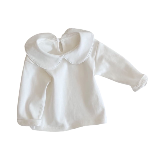 MeetoTime Children's Cotton Shirt Long Sleeved Doll Collar Solid Color Pullover Top Kids Spring Fall Clothes for Girls