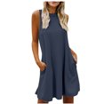 thumbnail image 2 of Robes d'Été Grande Taille pour Femmes 2024 Printemps et Col Suspendu Jupe Grand Dos Col Rond Sans Manches Robe Économisez jusqu'à 65 %!, 2 of 9