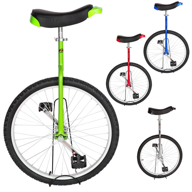 T4B FREESTYLE UNICYCLE avec une Roue de 24 Pouces, Doté d'Un Cadre en Acier Enduit de Poudre et d'Une Jante en Alliage d'Aluminium Extra-Épaisse. l'UNICYCLE Comprend une Grande Selle Confortable avec des rails Protecteurs Amovibles en poly-nylon, un Serre-Joint de Tige de Siège à Dégagement Rapide et des Pédales en nylon Pleine Grandeur avec des Barreaux chromoly. le Pneu en Caoutchouc Antidérapant Est Étanche avec une Chambre à Air en Butyle, Convient aux sports de Plein Air et au Conditionnement Physique.
