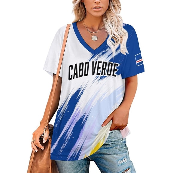 Chandail de Soccer Cabo Verde Personnalisé pour Femmes Style Décontracté Chandail avec Votre Nom Numéro