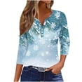 thumbnail image 2 of Ailaofu Hauts à Manches 3/4 pour Femmes, T-Shirts Décontractés Col Henley, Tee-Shirt à Manches 3/4, 2 of 5