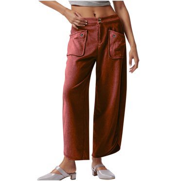 LLYwey en Solde Pantalon Grand en Lin pour Femmes Dames Automne Couleur Unie Taille Mi-Haute Double Bouton Pantalon Décontracté avec Poche Nouveau Pantalon Pleine Longueur Pantalon Pantalon Coupe Régulière Bordeaux S