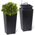 thumbnail image 1 of 22.5 Inch Tall Planters (Set of 2), Self-Watering Black Pots for Outdoor & Indoor Use, Includes Water Monitor, Drainage & Inner Bucket, High Porch Planter Set, 1 of 8
