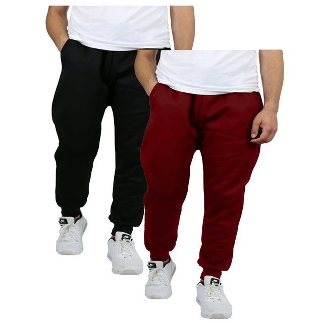 Men's 2 Pack Fleece Jogger Sweatpants,black/burgundy,M