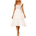 thumbnail image 1 of INSPIRE CHIC Women's Sundress Square Neck Ruffle Tiered Boho Midi Dress M White, 1 of 6