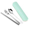 thumbnail image 2 of Portable Chopsticks Spoon Fork Set Stainless Steel Student Office Cutlery with Storage Box  Smile  Green  3Pcs, 2 of 10