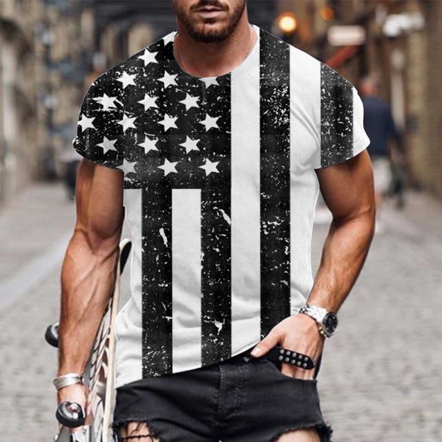 Snoarin Chandails en Molleton pour Hommes Mode Hommes Manches Courtes Col Rond T-Shirt Imprimé Décontracté Blouse 4 Juillet Chemises pour Hommes en Solde
