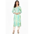 thumbnail image 2 of DWEEP SARA Women’s Turquoise Blue Viscose Rayon Straight Kurta – Abstract Printed | Casual & Workwear | 3/4 Sleeves | Soft & Lightweight Fabric, S/36, 2 of 8