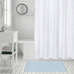 Mainstays 16-Piece Blue Shower Curtain Bathroom Set – Fabric Curtain with Rug, Hooks, Soap Dispenser & Tray