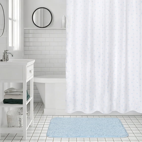 Ensemble de salle de bain Mainstays 16 pièces avec rideau de douche bleu – Rideau en tissu avec tapis, crochets, distributeur de savon et porte-savon