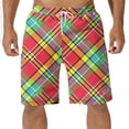 thumbnail image 1 of Diufon Men's Casual Shorts Spring Summer Wide Leg Loose Plaid Printed Elastic Waisted Drawstring Sport Shorts, 1 of 4