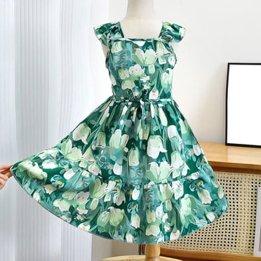 Économies d'Été! Robe d'Été pour Enfants, Robes Décontractées pour Filles en Liquidation, Nouvelle Robe pour Enfants Robe Princesse à Fleurs pour Filles Robe à Bretelles Fine pour Bébé Fille Petite Robe Fraîche Style Forêt Robe Décontractée