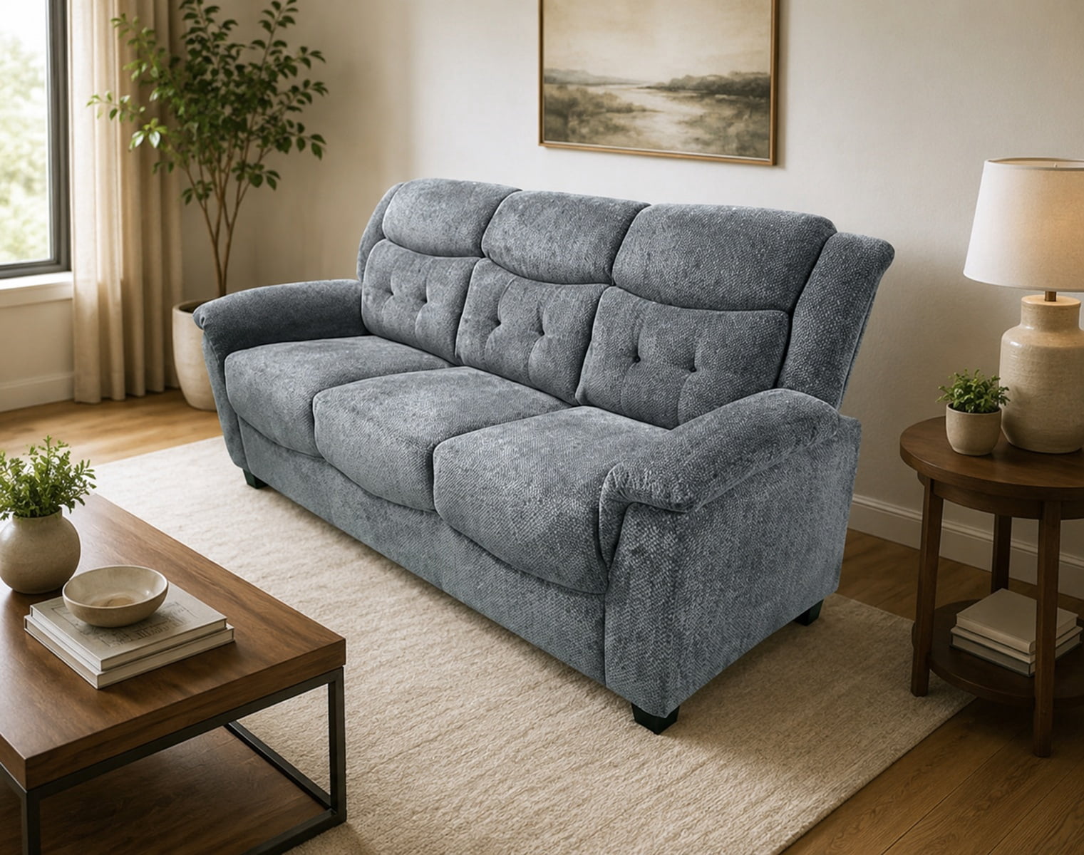 K-Living Chenille Fabric Sofa in Dark Grey for Living Room
