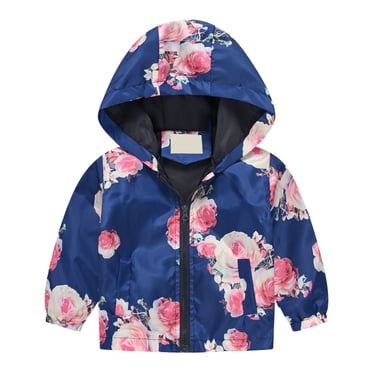 dmqupv Girls' Outerwear Jackets & Coats Toddler Rain Jacket Kids Cartoon Windbreaker Coat Baby Girl Boy Zip Hooded Outerwear Fall Raincoat Navy,Size for 2-3 Years