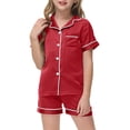 thumbnail image 1 of Toddler Girls Silk Pajamas Set Solid Color Button Down Tops Set Classic Pajamas Set Girls Christmas Pjs 2-3 Years Kids Clothes, 1 of 4