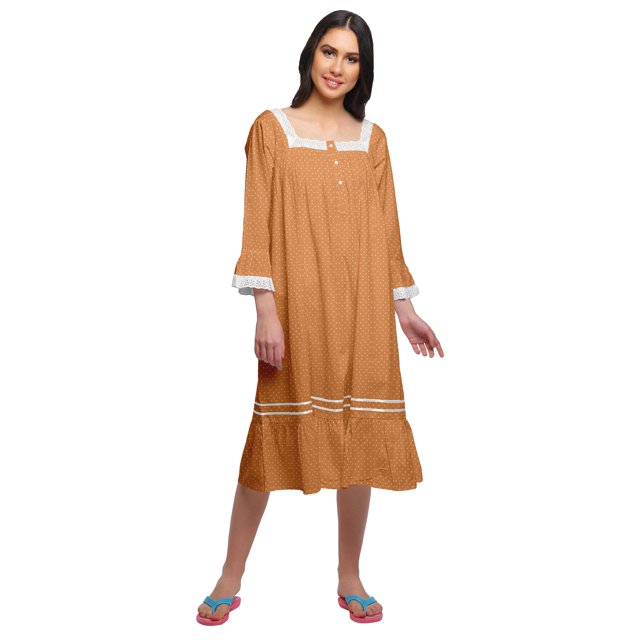 Moomaya Robe de Nuit en Coton à Manches Longues à Encolure Carrée Imprimée pour Femmes