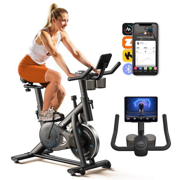 Vélo D'appartement MERACH à Résistance Magnétique Silencieux, Siège Confort, écran LCD, Support Tablette, Application FantomFite, Charge Max 158 Kg