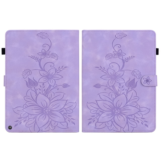 XYX Tablet Case for Kindle Fire HD 10 (11th Generation, 2021 Release), Lily Flower Pattern PU Leather Multiple Viewing Angles Stand Slim Folio Tablet Cover (Purple)