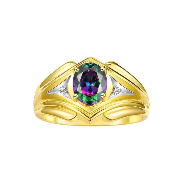 RYLOS Men's Rings Yellow Gold Plated Silver Rings Classic Designer Style 9X7MM Gemstone & Diamond Ring Alexandrite June Birthstone Rings For Men Size 10