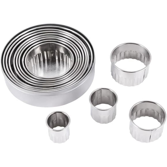 EcoNesxp 12 Pieces Notched Biscuit Molds Pieces Notched Biscuit Molds for Donut Pastry Fondant Cake Biscuit Cutter Heavy Duty Set Steel Pastry Mold Silver Serrated Circular Cutter