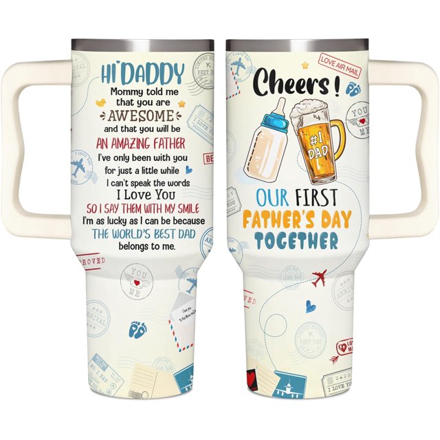 First Father's Day Gift for New Dad 40oz Tumbler with Handle and Straw: Best New Dad Ever Gift Idea from Daughter Son Kids Wife Celebrate Fatherhood 40oz Stainless Steel Tumbler