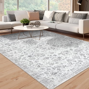 HOMERRY 9' x 12' Area Rug for Living Room Washable Bedroom Vintage Floral Carpet for Floor Decoration, Gray