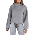 thumbnail image 2 of Timegard Chandail en Molleton pour Femmes Col Haut Manches Longues Chandail Automne Hiver à Cordon Ample Confortable, 2 of 8