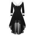 thumbnail image 1 of TJAZFJPA Robe en Dentelle Blanche pour Femmes, Patchwork de Noël, Col en V, Manches Longues, Robe Asymétrique, Robe Longue Noire, 1 of 7