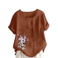 thumbnail image 2 of Blouses pour Femmes, Haut Décontracté en Lin Imprimé à Manches Courtes avec Boutons, 2 of 4