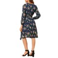 thumbnail image 3 of INSPIRE CHIC Robe Portefeuille Bohème à Fleurs pour Femme, Col en V, Manches Bishop, Longueur sous le Genou, m Bleu Foncé, 3 of 7