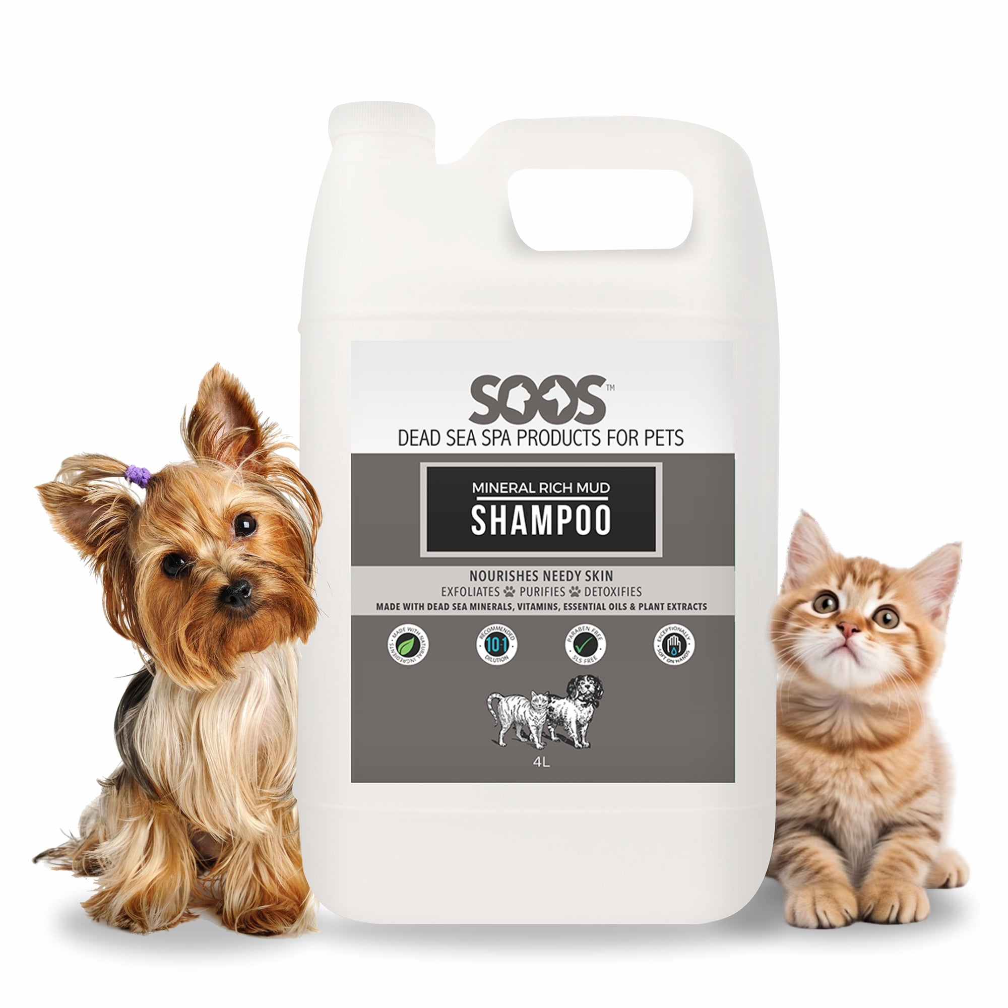 Natural Dead Sea Mineral Rich Mud Pet Shampoo For Dogs & Cats - Soos Pets