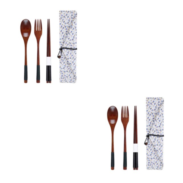 Maytalsory Set School Student Chopstick Fork Spoon Flatware with Storage Bag Type 8 2Set
