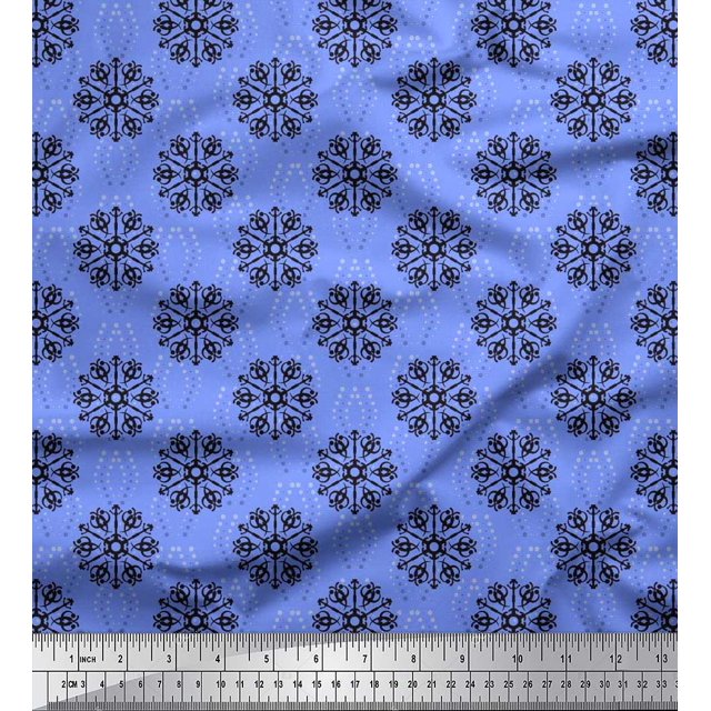 Soimoi Georgette Viscose Fabric Dot & Snowflake Artistic Decor Fabric Printed Yard 42 Inch Wide