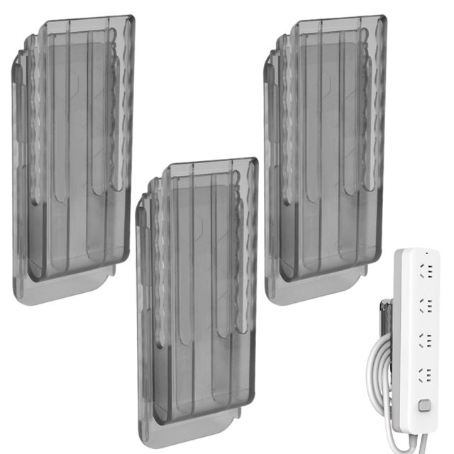3Pcs Wall Mount Power Strip Holder Cable Organizer Clips Reusable Socket Fixer for Kitchen Home and Office
