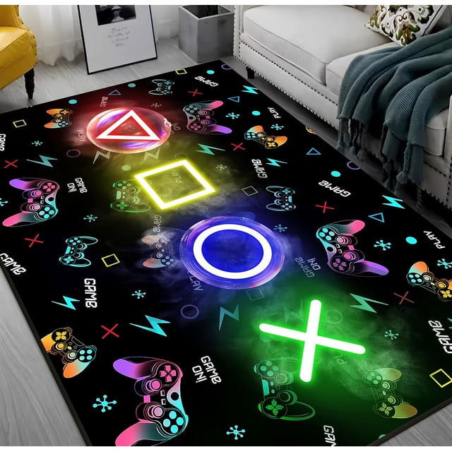 Gamer Rug for Boys Room Gaming Decor, Gaming Area Rug for Boys Room, Game Carpet with Non-Slip Backing Machine Washable 5'x7', Gamer Bedroom Decor