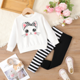 thumbnail image 1 of PatPat 2pcs Toddler Girl Cat Pattern Fabric Stitching Design Set, 1 of 2