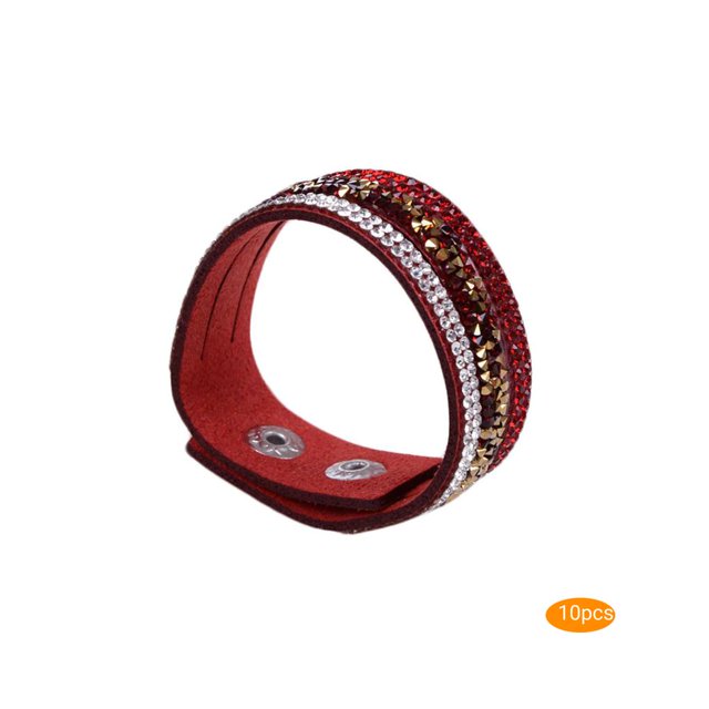 10 Pcs Bracelet en Cuir Unisexe avec Strass et Deux Boutons Réglables