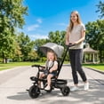 thumbnail image 2 of Qaba Tricycle pour Bébé 4 en 1 Tricycle avec Siège Réversible à Angle Ajustable Poignée Amovible Auvent Main Courante Ceinture Rangement Repose-Pieds Frein Embrayage pour 1-5 Ans Gris, 2 of 10